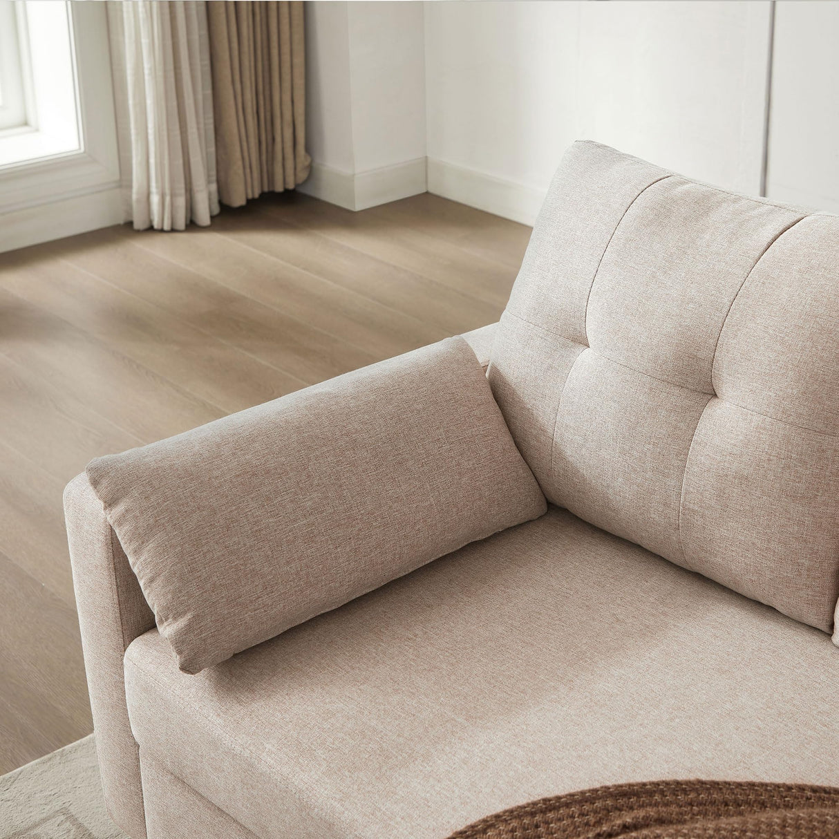 Pingliang Home 101" Convertible Sectional Sofa with Ottoman Coffee Table, Modern Linen Fabric U-Shaped Couch with Storage Pocket, 4 Seat Sofa Couches for Living Room, Apartment, Office, Beige Pingliang Home