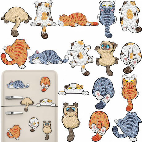 16 Pcs Cat Diamond Painting Magnets Kits,Funny Diamond Art Fridge Magnet Refrigerator Sticker Diamond Painting kit for Beginners Adults DIY Art Craft Gifts Home Decors (Funny Cats) Bulerrylulu