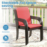 DIFY 11 Pieces Outdoor Patio Dining Set for 10, 60" Black Round Metal Dining Table and 10 Red Stackable Sling Dining Chairs, Outdoor Table and Chairs for Lawn Garden Backyard Deck DIFY