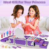 99 Pcs Kids Makeup Kit for Girls, Princess Toys Real Washable Cosmetics Set with Mirror, Hair Ties, Nails, Rings, Earrings, Necklace, Perfect for 3 4 5 6 7 8 Year Old Girls Birthday Kuovei