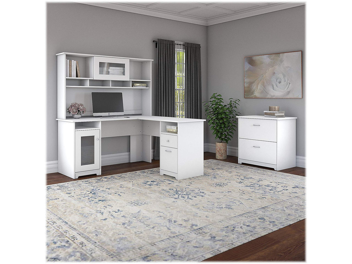 Bush Furniture Cabot L Shaped Computer Desk in White | Corner Table with Drawers and Storage for Personal Home Office Workspace Bush Business Furniture