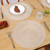 SHACOS 15 inch Round Braided Placemats Set of 6 Non Slip Heat Resistant Cotton Polyester Table Mats Washable Place Mats for Kitchen Dining Party Table Decor (Beige, 6) SHACOS