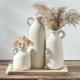 Ceramic Vase Set of 3 with Handle, Neutral Rustic Vases Home Decor Farmhouse Decorative Vase Whitewashed Pottery Decor Modern for Table Mantel Entryway Bookshelf Living Room Kitchen Bedroom - White ooit