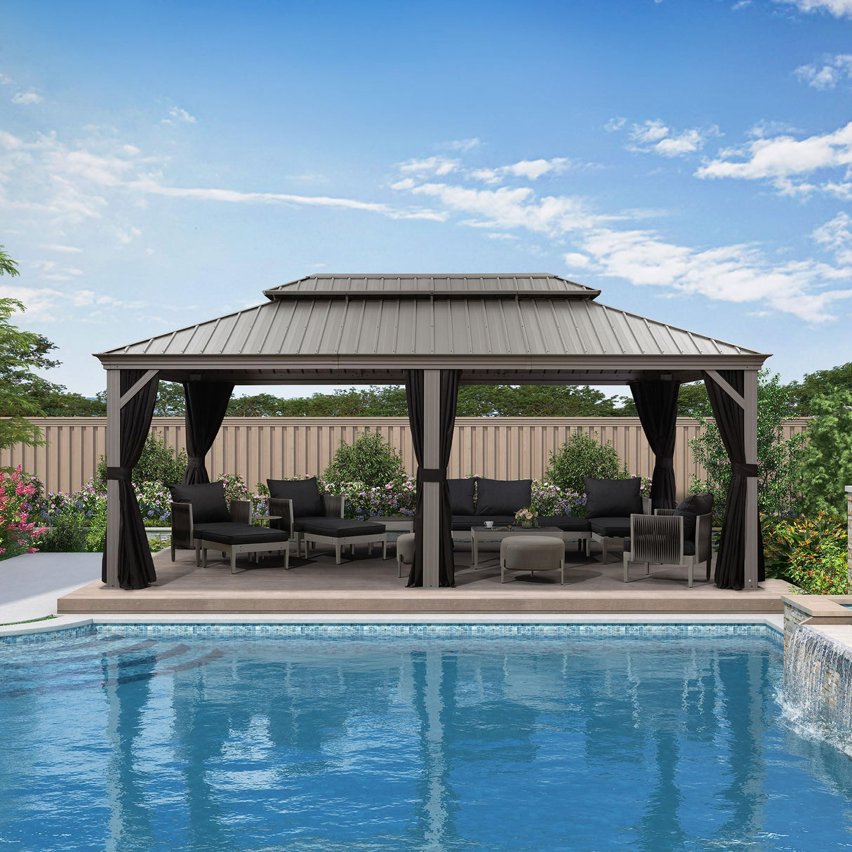 PURPLE LEAF 12' x 20' Permanent Hardtop Gazebo with Galvanized Steel Double Roof and Aluminum Frames Outdoor Large Pavilion Gazebo for Patio Deck Garden, Netting and Curtains Included, Light Grey PURPLE LEAF