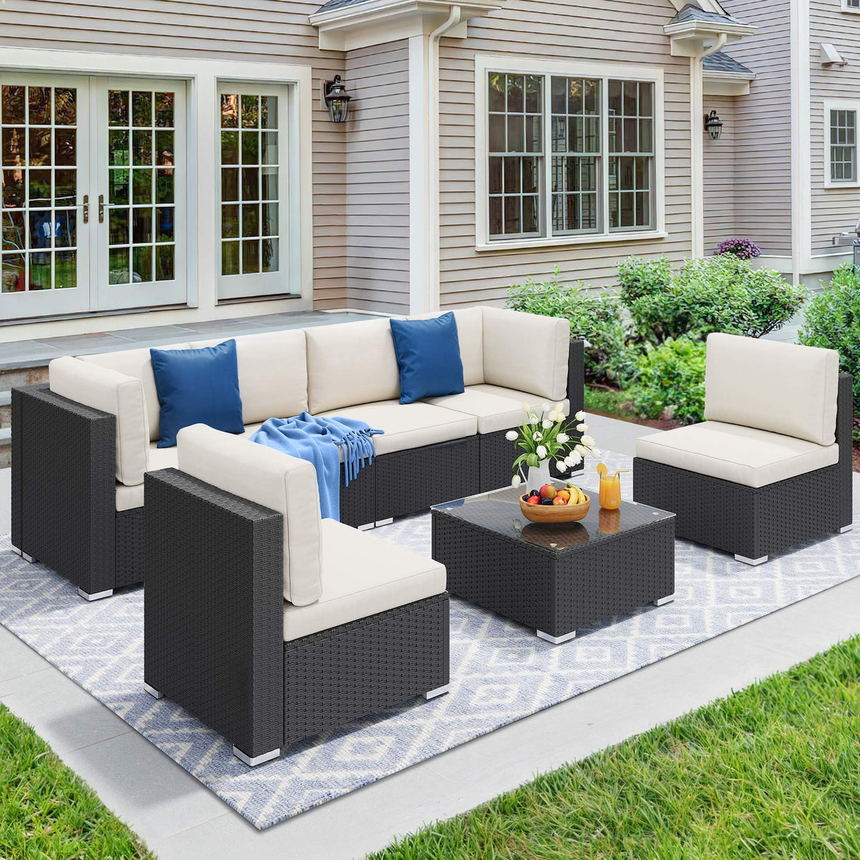 YITAHOME 7 Pieces Patio Furniture Set, Sectional Sofa PE Rattan Wicker Conversation Set Outside Couch with Table and Cushions for Porch Garden Backyard Balcony YITAHOME