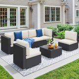 YITAHOME 7 Pieces Patio Furniture Set, Sectional Sofa PE Rattan Wicker Conversation Set Outside Couch with Table and Cushions for Porch Garden Backyard Balcony YITAHOME