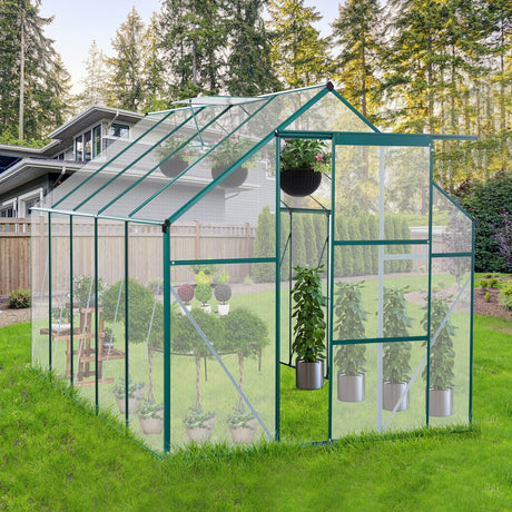 6X10 FT Polycarbonate Greenhouse with Quick Setup Structure, Walk-in Hobby Greenhouse Storage Shed with Sliding Doors and Roof Vent, Sunroom Aluminum Hot House for Outdoor Garden Backyard, Green Yayzy
