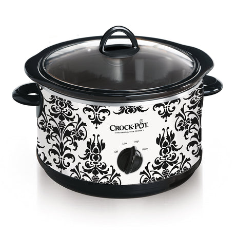 Crock Pot 4.5 Quart Manual Slow Cooker, Damask Pattern, White Crock-Pot