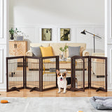 Yaheetech 32-inch Tall Dog Gate with Door Extra Wide Pet Gate for Dogs, Foldable Wire & Wooden Puppy Safety Fence w/3 Support Feet,Freestanding Dog Gate for the House,Doorway,Stairs(Espresso,6 Panels) Yaheetech