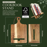 Wood Cookbook Stand for Kitchen Counter - Reversible Wooden Recipe Book Holder Stand with Cooking Measurement Conversion Card - Gift-Ready Adjustable Tablet Cook Book Holder with Charging Cable Slot ULLAHOLM
