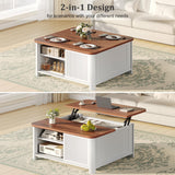 Decofy Lift Top Coffee Table with Storage, 31.5" Mid Century Modern Square Coffee Tables for Living Room, Large Hidden Storage Compartment, Adjustable Shelves & Sliding Door, White Decofy
