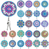 Saillong 24 Pcs Mandala Flower Diamond Painting Kit with Hooks Key Holder Adults Mandala Flower Art for Wall Decor DIY Decorations Diamond Art Painting Sticky Hooks for Towel Kitchen Decoration Saillong
