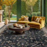 Black Farmhouse Washable 8x10 Area Rugs for Living Room, Bedroom, Dining Room Kitchen Table Rug for Under Table, Office, Dark Charcoal Tumble Stain Resistant Non-Slip Large Washable (8x10 Black/Multi) Hazo Haus