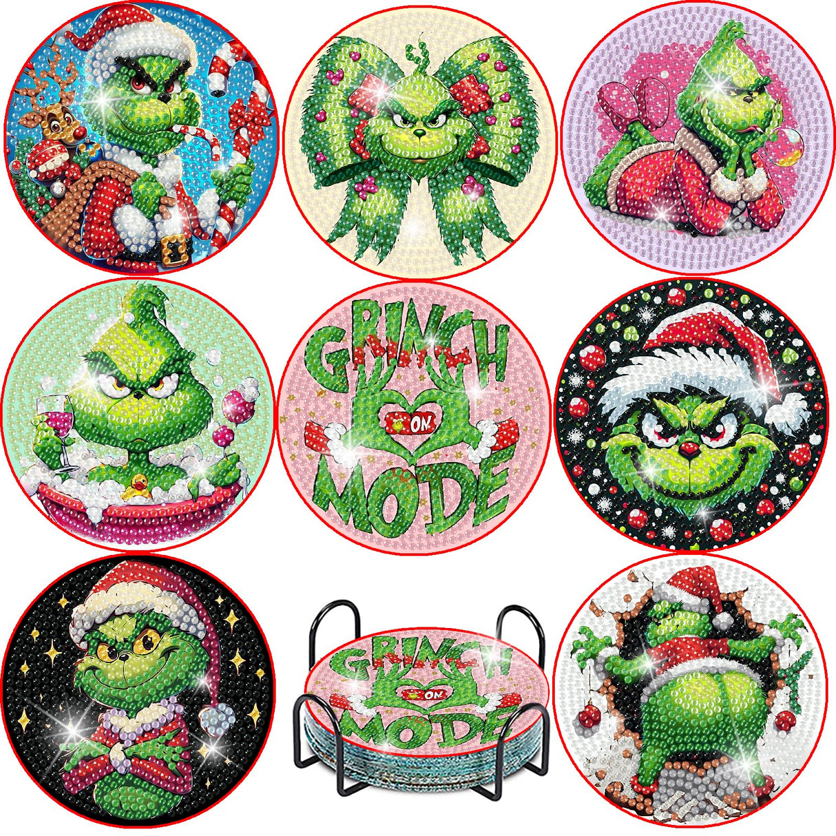 Apcufir 8 Pcs Christmas Diamond Painting Coasters Kits with Holder,DIY Diamond Art Coaster Kits for Adults & Kids,Paint with Diamonds Coasters Art Crafts for Holiday Decor Gifts Apcufir