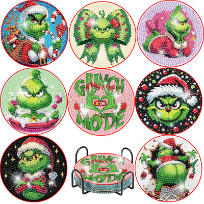 Apcufir 8 Pcs Christmas Diamond Painting Coasters Kits with Holder,DIY Diamond Art Coaster Kits for Adults & Kids,Paint with Diamonds Coasters Art Crafts for Holiday Decor Gifts