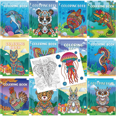 Pasimy 24 Pcs Animals Coloring Books DIY Mandala Ocean Jungle Animal Coloring Book Mini Holiday Activity Supplies for Kids Adult Party Favors Gift Bags Filler Classroom Activity