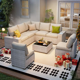 olimix 8 Piece Outdoor Patio Furniture Set, Outdoor Sectional Furniture, Rattan & Wicker Modern Modular Conversation Set Sofa Couch W/Water Resistant Washable Thick Cushions and Coffee Table, Beige olimix