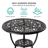 NUU GARDEN 3 Piece Outdoor Bistro Set Cast Aluminum Patio Set Bistro Table Set Rustproof Patio Table and Chairs with Umbrella Hole for Backyard, Balcony, Front Porch, Black NUU GARDEN