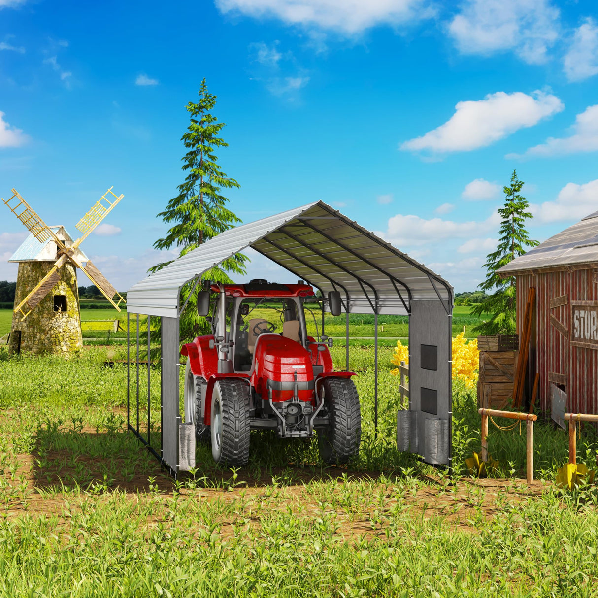 Prime Garden 10'x20'x10' Metal Carport, Heavy Duty Car Port with Enhanced Base Garage, Thickened Outdoor Galvanized Car Shelter for Car, Boats and Truck Prime Garden