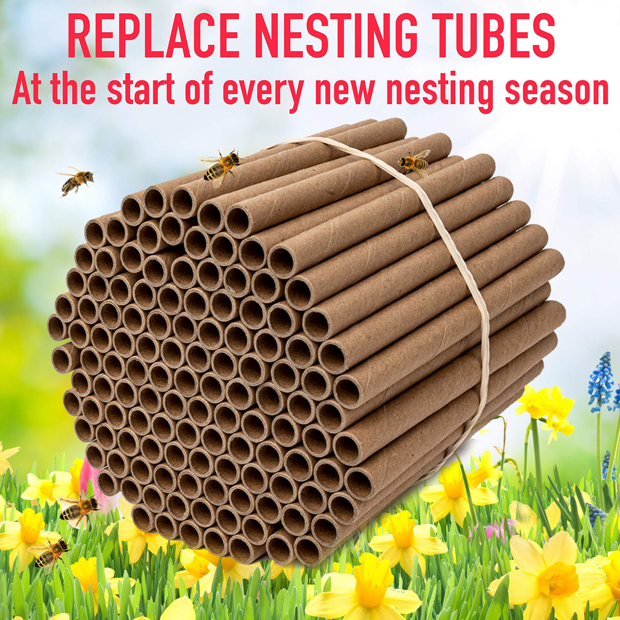 Rivajam 125 Mason Bee House Cardboard Nest Tubes Refill Pack | Solitary Bee Hive & Supplies | Starter Kit & Habitat Garden Gift | Hotels Tubes & Nest Box Inserts Liners Rivajam