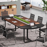 Tribesigns 6FT Conference Table, 70.86" L x 35.43" W x 29.52" H Inches Oval Shaped Meeting Table, Modern Conference Room Seminar Table for Office Meeting Walnut & Black Tribesigns