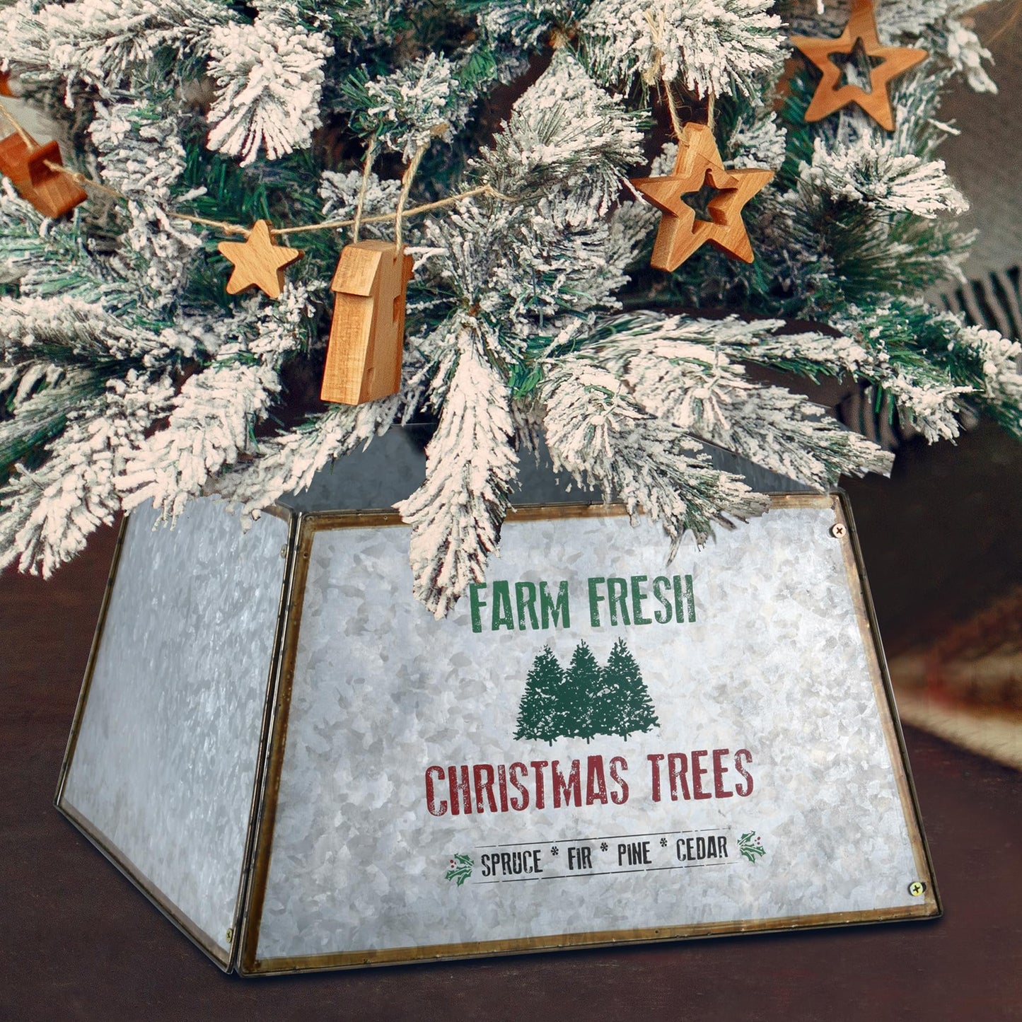 Christmas Tree Collar Metal Farmhouse Tree Skirt Square Trees Ring Base Stand Cover for Xmas Christmas Tree Holiday Home Rustic Decor Decorations (Square) - WoodArtSupply