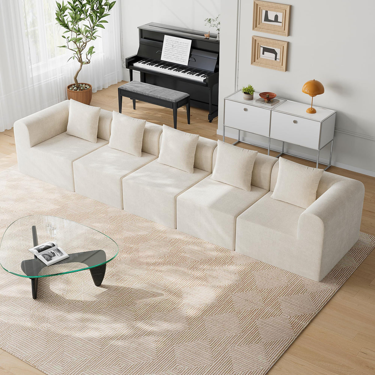 wanan 146'' Modular Sectional Couches for Living Room with Deep Seat, L-Shape Cloud Sofa Couch, High Density Memory Foam, Boneless Upholstered Couches, Easy Assembly (Warm White, 5 Seats) wanan