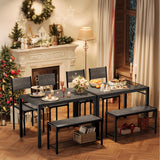 Shahoo Kitchen Table and 2 Chairs for 4 with Bench, 4 Piece Dining Sets for Small Space, Dark Grey Shahoo