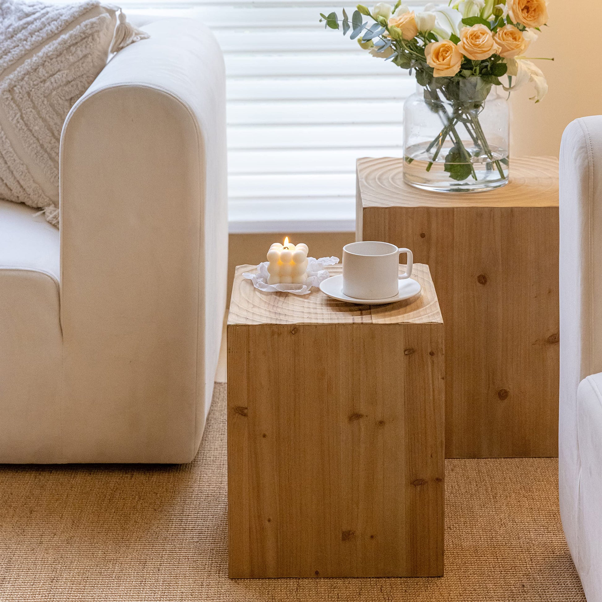 COZAYH Tree Stump End Table Set of 2, Multiple Styling Layout with Wood Tree Ring Pattern, Natural Wood Color - WoodArtSupply