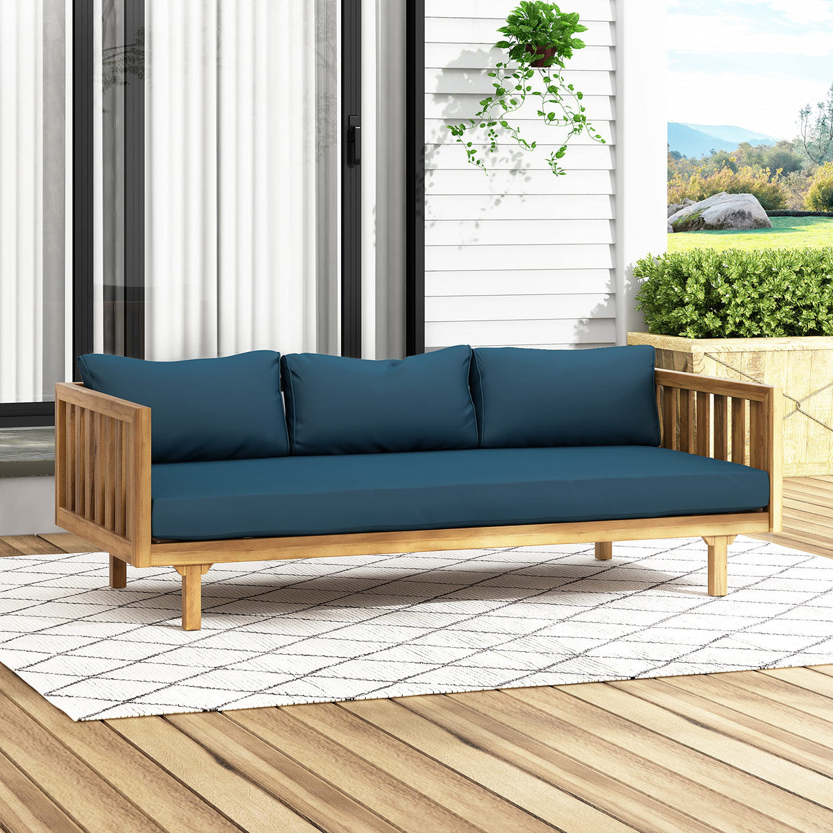 Christopher Knight Home Claremont Outdoor 3 Seater Daybed with Cushions - Acacia Wood - Teak/Dark Teal Christopher Knight Home