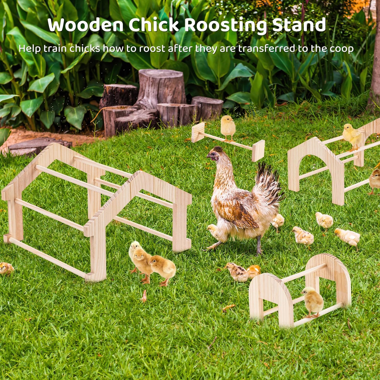 4 Pcs Wooden Chick Perches, Chick Stand Training Perches, Wood Chicken Roosting Bars for Entertainment, Chick Jungle Gym Perch Toys for Coop & Brooder