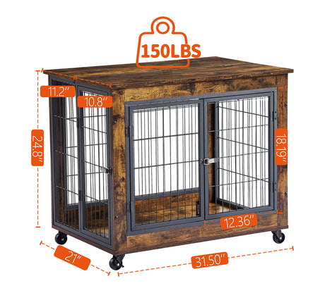 31.5Inch Dog Crate Furniture, Heavy Duty Wooden Dog Kennel,Indoor Pets Furniture Style End Table Dog Cage (31.5Inch Rustic Brown) LUKYRA