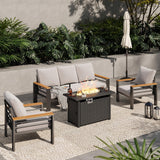 Aoxun Aluminum Outdoor Patio Furniture Set, 6-Piece Outdoor Sectional with 44'' Propane Gas Firepit Table, Patio Conversation Sets with Upgraded Armrests and Cushions for Backyard (Grey,5 Seats) Aoxun