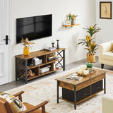 Yaheetech TV Stand for Living Room, Industrial Entertainment Center for 65 Inch TV, Rustic TV Console Stand with Storage Cabinets Wood and Metal, Rustic Brown Yaheetech