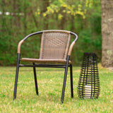 EMMA + OLIVER 2 Pack Medium Brown Rattan Indoor-Outdoor Restaurant Stack Chair EMMA + OLIVER