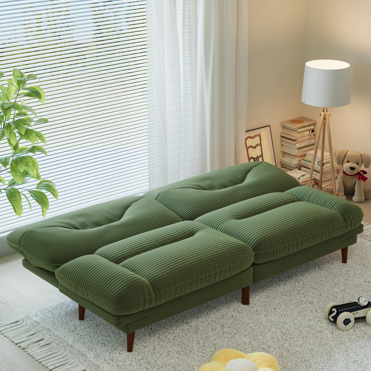 Homall Futon Sofa Bed, Modern Loveseat Futon Couch with Adjustable Backrest and Armrests, Sleeper Sofa Bed with Wood Frame for Living Room, Office, Apartment (Corduroy, Green) Homall