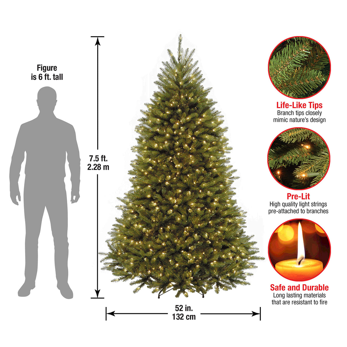 National Tree Company Pre-Lit Artificial Full Christmas Tree, Green, Dunhill Fir, White Lights, Includes Stand, 7.5 Feet National Tree Company