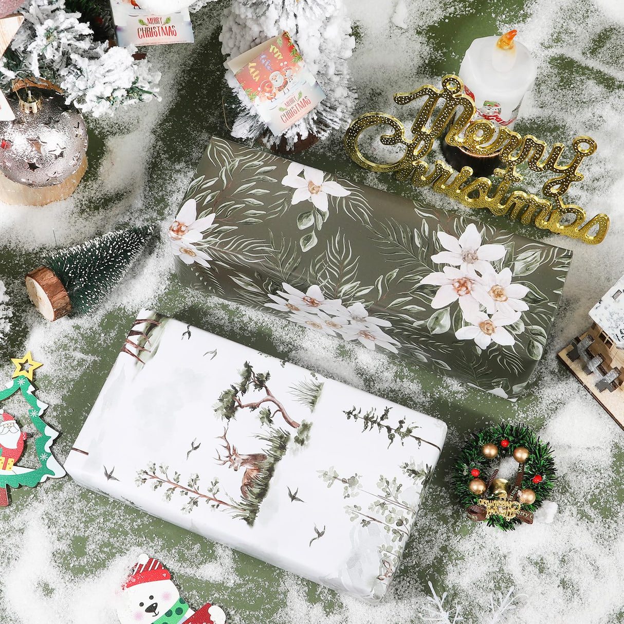 Vnaaem Forest Wrapping Paper 4 Watercolor Holiday Style Gift Wrap Paper Bulk Christmas Tree for Christmas Winter Wedding Baby Shower - 20 X 28 Inches 8 Folded Sheet Vnaaem