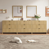 BVIUNTWO Fluted 9 Drawer Dresser,95 Inch Modern Chest of Drawers with Metal Handle,Wood Dresser Organizer for Bedroom,Living Room,Hallway,Natural Oak BVIUNTWO