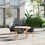 Urban Elements Nature 5-Piece Wood Patio Furniture Set | Teak Finish 100% FSC Eucalyptus | Backyard Furniture, Outside Table and Chairs, Round Outdoor Dining Set for 4, Patio Dining Set for 4 (Black) Urban Elements
