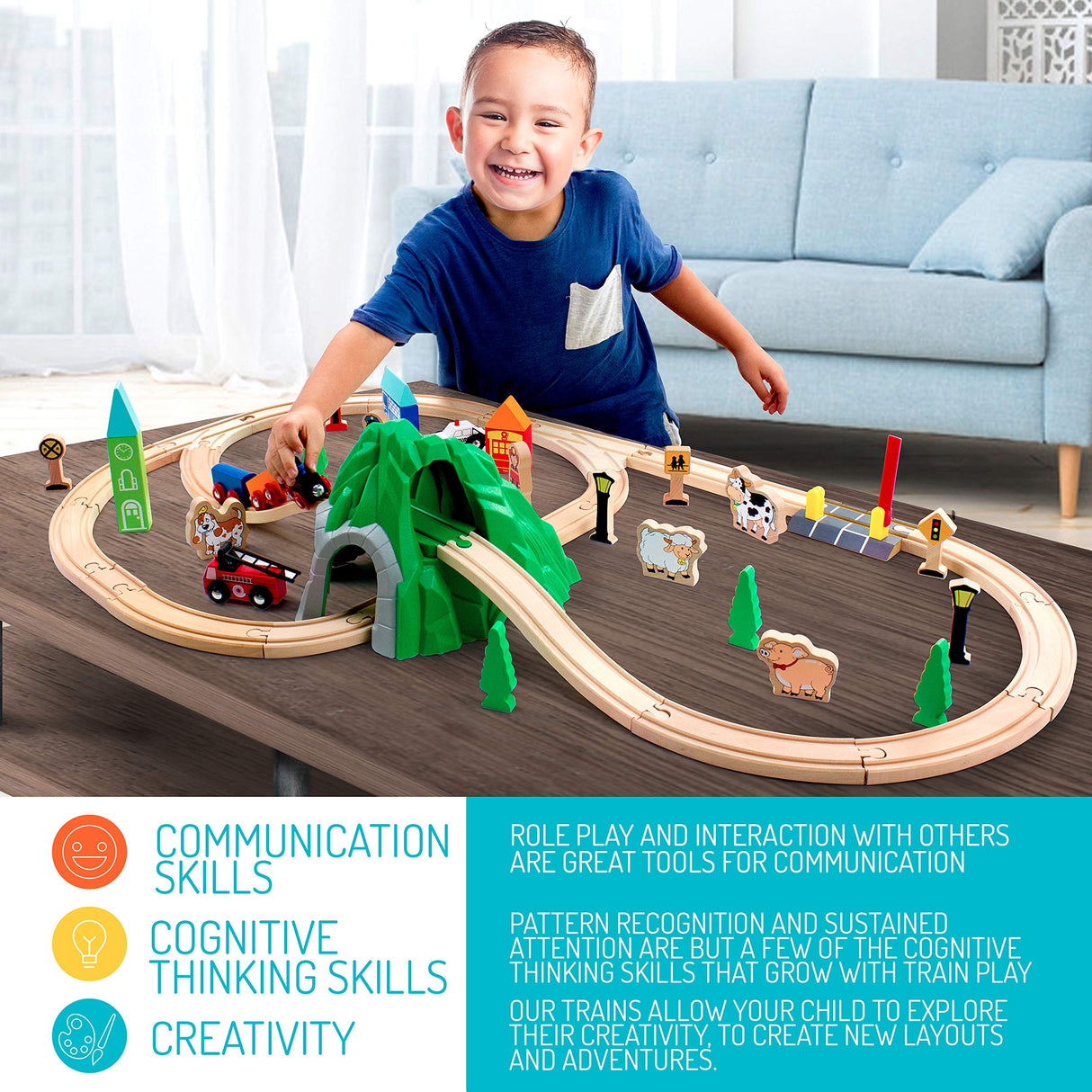 Maxim 50pc Mountain Train Set Set for Toddler with Double-Side Train Tracks Fits Brio, Thomas, Melissa and Doug, Kids Wood Toy Train for 3,4,5 Year maxim enterprise, inc.