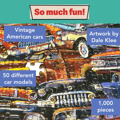 TDC Games Classic Car Puzzle Fabulous 50s Junkpile by Dale Klee, 1000 Piece Jigsaw Puzzle for Kids and Adults, 26.75 x 19.25 inches Educational Puzzles, Difficult and Challenging Classic Car Puzzle