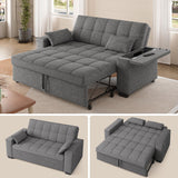 Gizoon Convertible Sofa Bed Futon, Queen Size Sleeper Loveseat with Pull Out Couch, 3 in 1 Linen Fabric Futon Couch with Side Pockets, Storage Armrest & Adjustable Backrest for Living Room, Dark Grey Gizoon