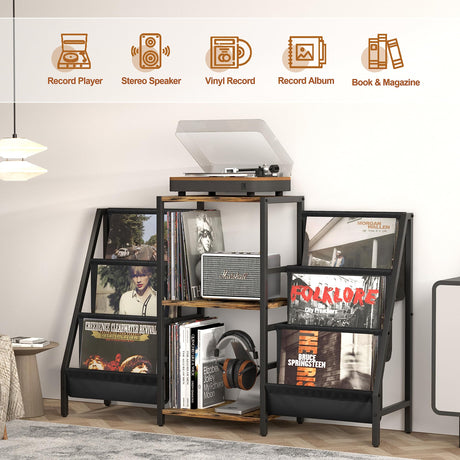 Record Player Stand with Vinyl Storage, Record Player Table with Vinyl Record Storage Up to 280 Albums, Turnta ble Stand with Record Holder Vinyl Display Shelf, Record Cabinet for Vinyls Media Stereo Tewinko