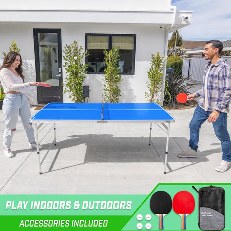 GoSports 6 x 3 ft Mid-Size Table Tennis Table Set with Adjustable Height - Blue GoSports