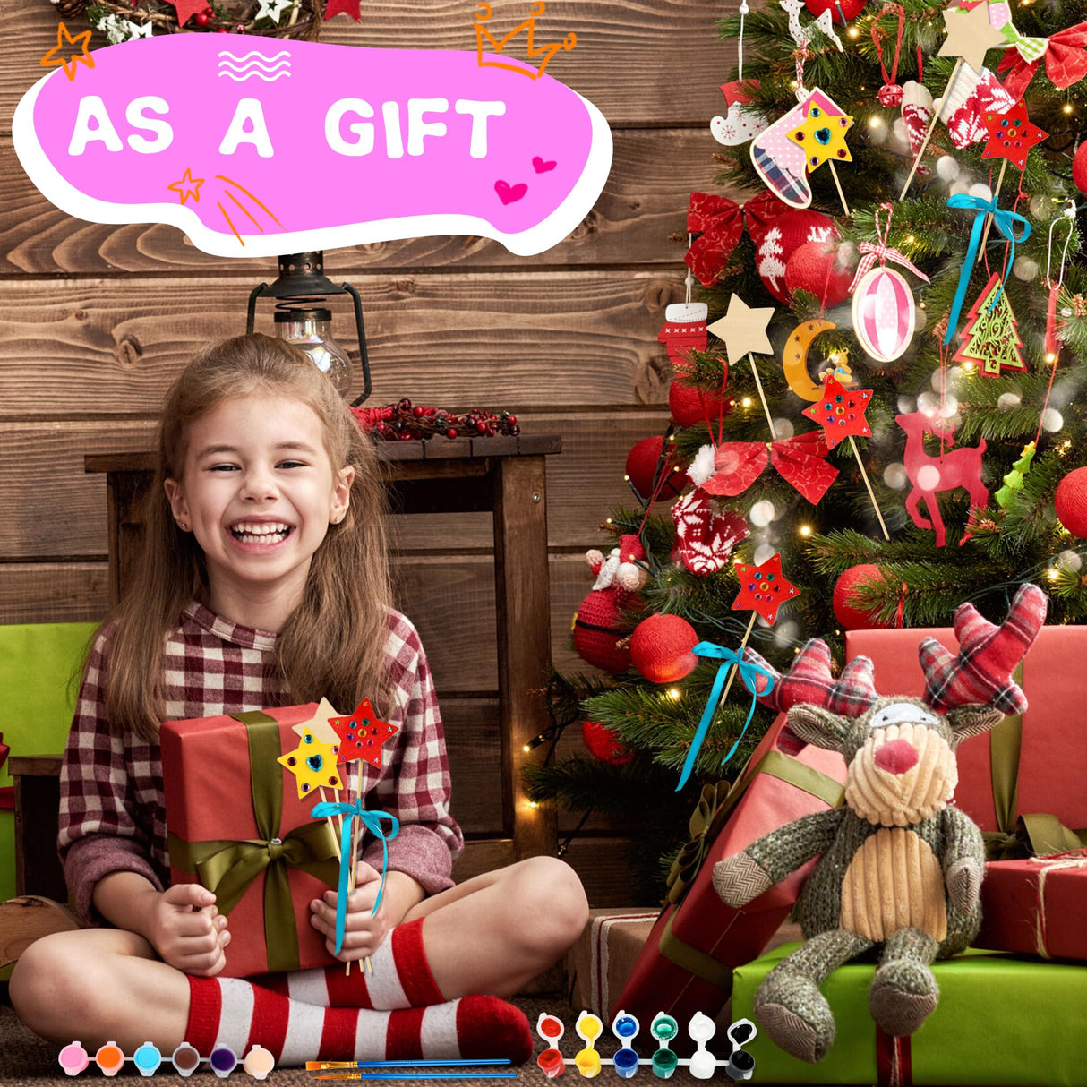 122 Pcs Unfinished Star Princess Fairy Wands Kit Make Your Own Princess Wand DIY Art Craft Magical Wand Include 48 Star Wooden Fairy Wands 24 Gem Stickers 48 Ribbons 12 Markers for Kids Party Supplies Feradny