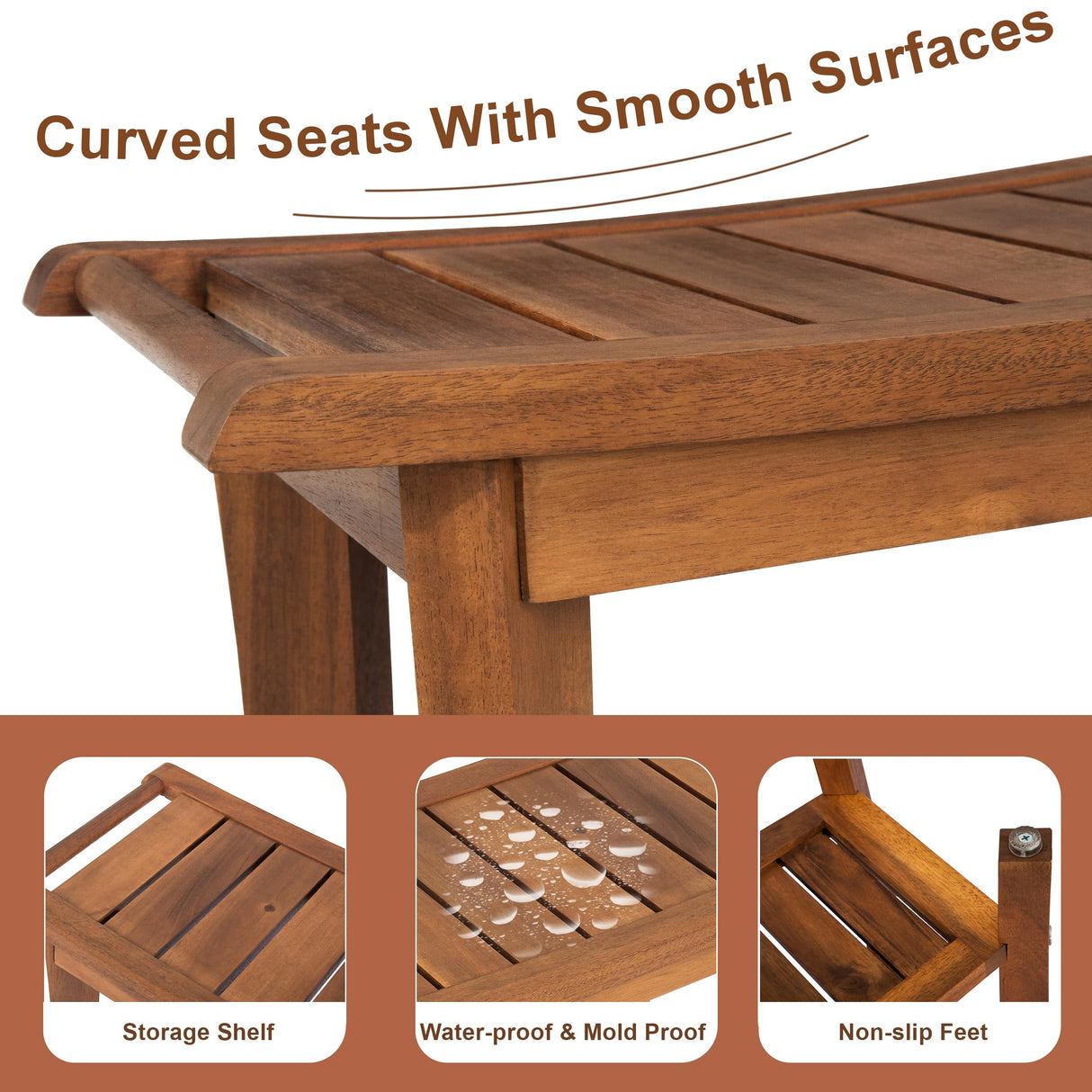 VICTORY RELAX Shower Stool Wood, 2-Tier Wooden Shower Bench for Inside Bathroom Sitting, Heavy Duty Chair with Storage Shelf, Acacia Wood Waterproof - Natural VICTORY RELAX