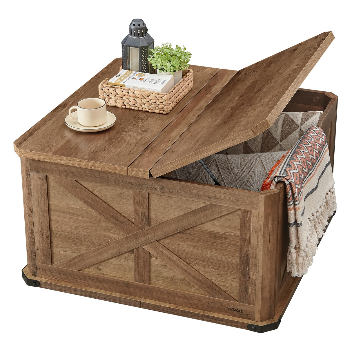 VASAGLE Farmhouse Coffee Table with Storage, Square Coffee Table for Living Room, Center Table with Flip-Top Lids, Honey Brown ULCT232K41 VASAGLE