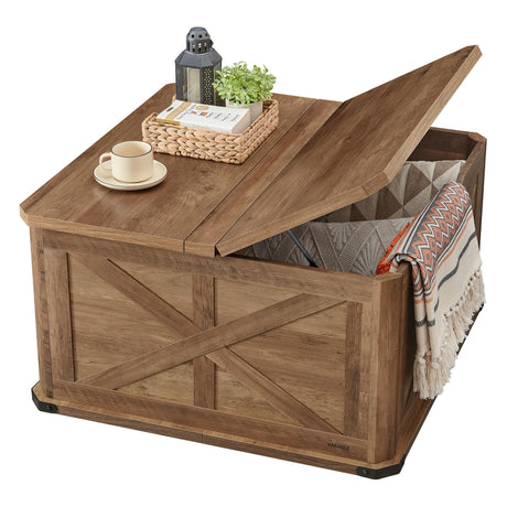 VASAGLE Farmhouse Coffee Table with Storage, Square Coffee Table for Living Room, Center Table with Flip-Top Lids, Honey Brown ULCT232K41 VASAGLE