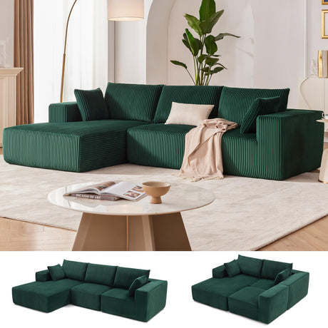 108” Modular Sectional Sofa, Cloud Sectional Couch with Deep Seat, Modern Modular L-Shape Sofa Couch with Chaise,Upholstered Couches for Living Room Bedroom (Green, Left Facing Chaise) Weture